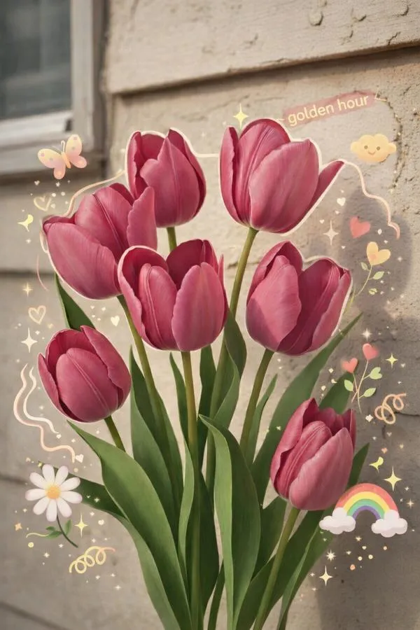 44 Tulip vàng cute, ánh sớm mai làm hoa rạng rỡ mà vẫn mềm mắt