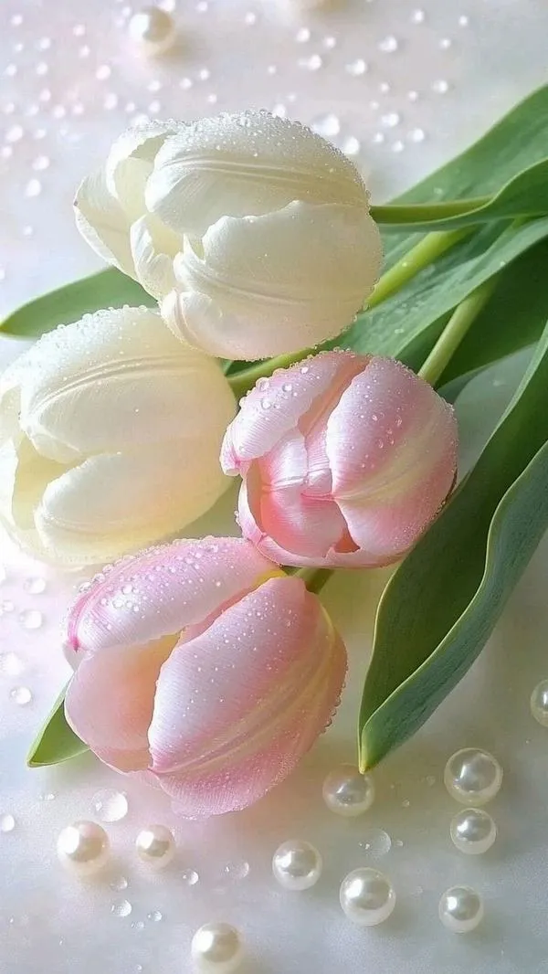 45 Tulip hồng ngầu trên nền xám nhạt, mood hiện đại và gọn gàng