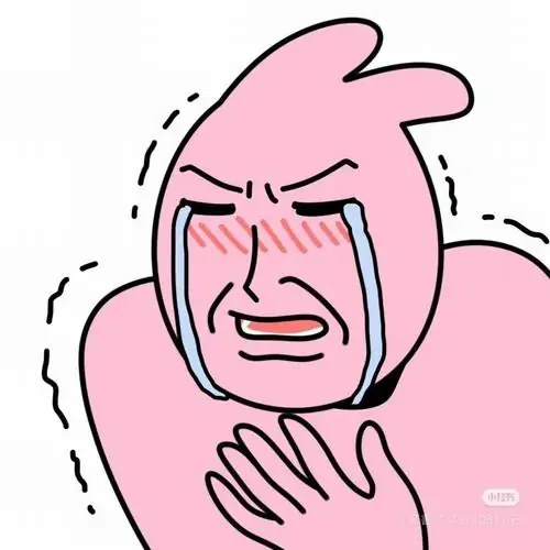 21 Nhân vật hồng vẽ đơn giản nghiêng đầu, bàn tay úp lên ngực và môi bĩu ra, đường nét to bản khiến ảnh phản ứng sốc này trông thô mà vui