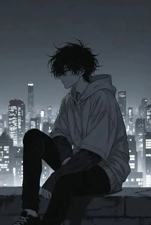 42 Một chàng trai anime chống tay bên khung cửa gỗ, ánh đèn vàng muộn hắt qua sườn mặt, tóc rũ che mắt khiến ảnh đại diện anime nam tâm trạng nhìn lặng mà cuốn