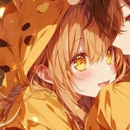 13 Ảnh profile đôi cô gái tóc cam nằm nghiêng trong áo hoodie vàng nâu, ánh mắt hổ phách nhìn ngang và lọn tóc rơi mềm khiến khung hình trông ấm và đẹp