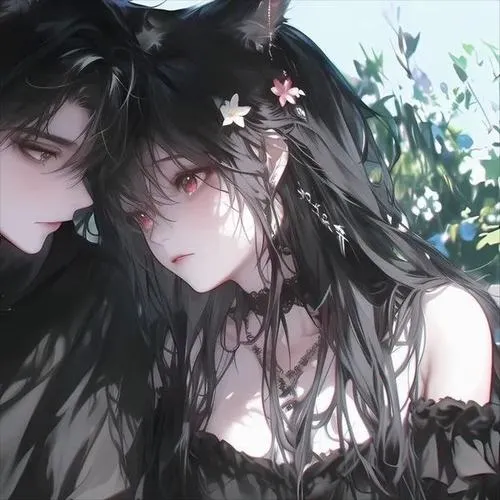 22 Cô gái tóc đen điểm hoa trắng trên tóc, nghiêng đầu giữa nền lá và nắng loang, ánh mắt mềm khiến ảnh profile nhìn thơ và dễ thương theo kiểu anime