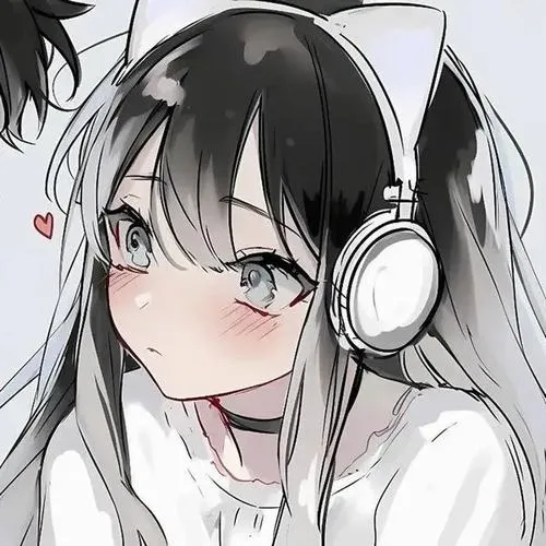 30 Cô gái tóc đen dài đeo tai nghe lớn và cài tai mèo, má hồng nhẹ cùng ánh nhìn lệch sang bên làm ảnh profile trông mềm, xinh và có nét riêng