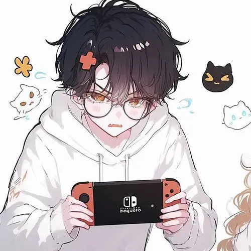 4 Cậu bạn tóc đen rối nhẹ, đeo kính tròn và mặc hoodie trắng có tai mèo, cầm máy chơi game trước mặt tạo cảm giác đồng điệu với ảnh đại diện đôi bên kia