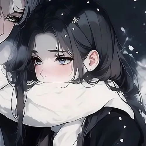 40 Cô gái tóc đen quàng khăn trắng, đứng giữa những hạt tuyết nhỏ và ánh đêm xanh sẫm, biểu cảm dịu làm ảnh đại diện kết đôi trông êm và đẹp