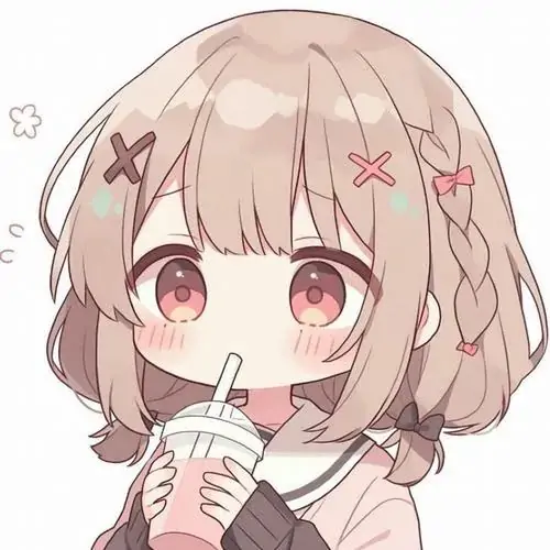 49 Hình cô gái cách điệu bé tóc vàng búi cao ngồi trước laptop, áo tím sẫm và ánh mắt cau nhẹ khiến hình đại diện chibi nữ này vừa gắt gỏng vừa hài hước