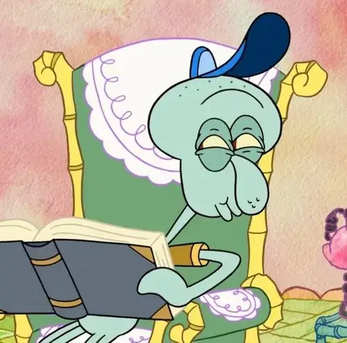 24 Anh chàng Squidward ngồi thẫn thờ trên ghế với đôi mắt thâm quầng mệt mỏi biến bức hình thành ảnh hài hước phi logic về nỗi khổ đi làm.