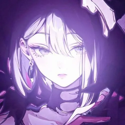 40 Cô gái tóc tím đậm nhìn xéo sang bên, mắt sáng và bàn tay khép gần ngực khiến ảnh nữ vừa mềm vừa nổi, hợp nhờ chiều sâu không gian tối