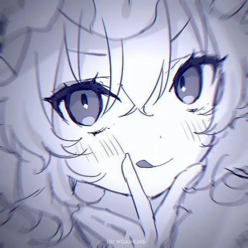 42 Cô gái tóc bạc mắt to nhìn thẳng, ngón tay đặt trước môi và nền tím nhạt phía sau khiến ảnh nữ trông xinh, hợp người thích vẻ dễ thương kín đáo