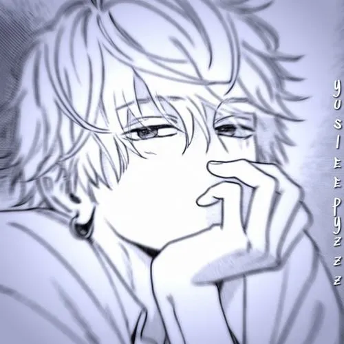 43 Ảnh đại diện chill chàng trai tóc sáng chống cằm, mắt lười mở và áo cổ rộng làm ảnh nam hợp kiểu thư sinh hơi mệt, nổi bật bởi bảng màu chủ đạo trắng tím