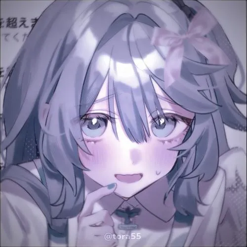 47 Hình đại diện phát quang cô gái tóc xám tím nhìn thẳng, mắt ướt và đôi má hồng nhẹ làm ảnh nữ rất xinh, hợp người thích vẻ mềm cùng gam màu dạ quang rực rỡ