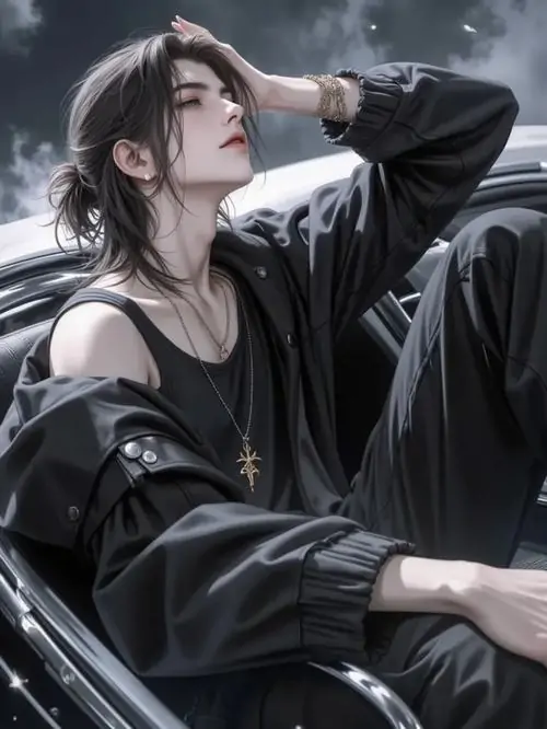 52 Nam sinh tóc đen bước qua cầu bộ hành lúc đêm xuống, tai nghe không bật nhạc và ngón tay còn giữ dây áo khoác, độ tương phản cao giúp hình đại diện hoạt hình nam cao và thoáng