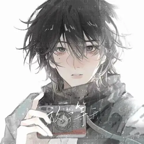 56 Chàng trai tóc trắng đứng trước khung cửa mở hé lúc sáng sớm, áo len sẫm phủ vai và một tay giữ cổ áo, nét vẽ 2D cùng ánh sáng mỏng làm tổng thể êm và sạch