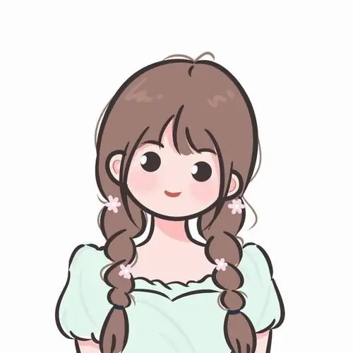 59 Hình đại diện nữ cute cô nàng tóc nâu xoăn mặc váy hoa hồng, ôm bó hoa xanh và đứng giữa nền trắng, nét vẽ mềm khiến hình đại diện chibi nữ này rất dịu dàng