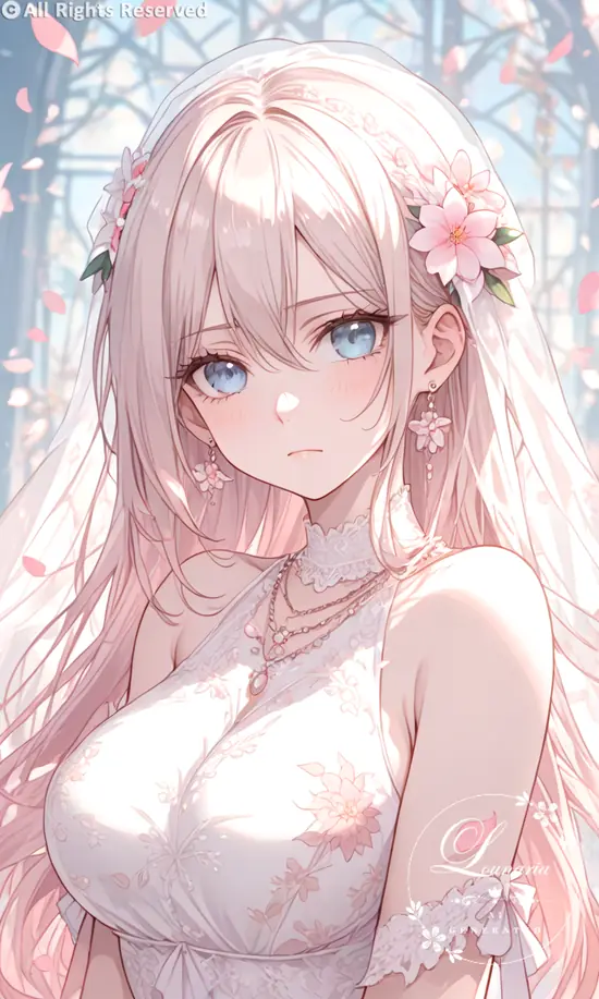 25 Trong không khí mơ màng, ảnh anime nữ tóc hồng ghi lại khoảnh khắc cô tựa lan can, váy dài rủ xuống và mắt nhìn xa.