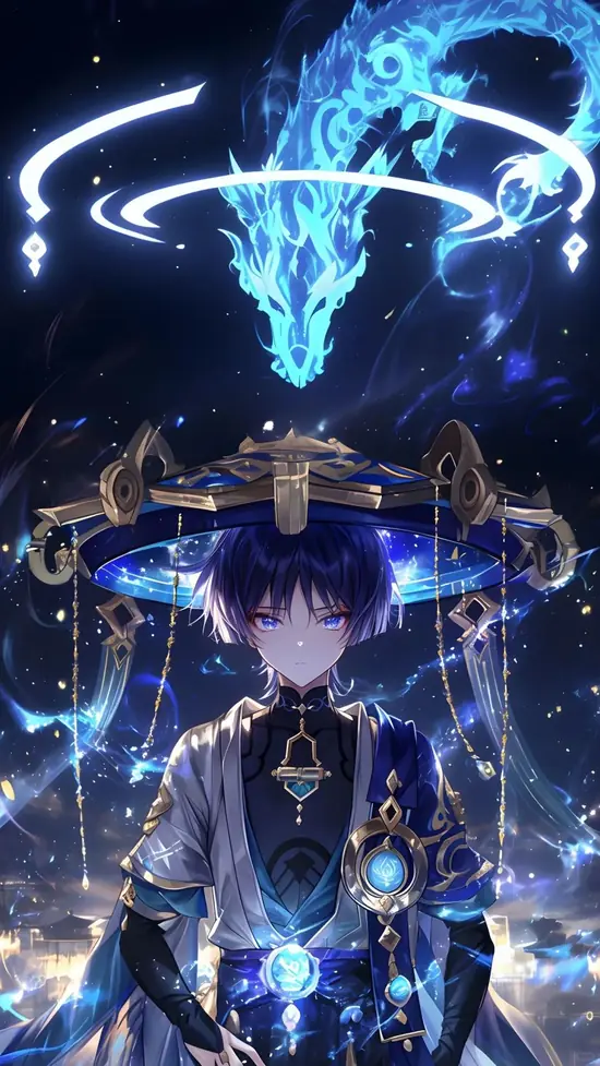 10 Màn hình điện thoại sáng nhẹ trên bàn, hình nền anime tối có chàng trai đứng quay lưng giữa con phố mưa vắng.