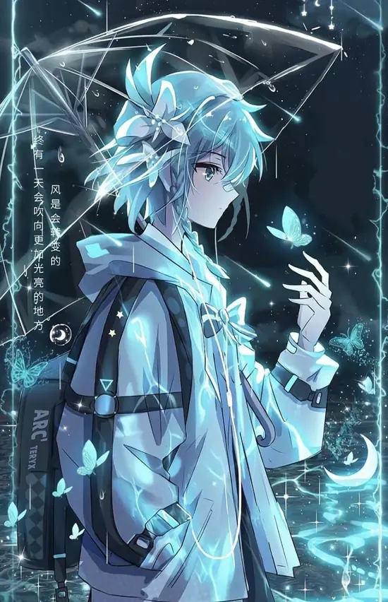 16 Ánh sáng hắt từ sau lưng làm ảnh anime nam cá tính nổi bật hơn, nhân vật tóc xám đứng im bên lan can sân thượng.