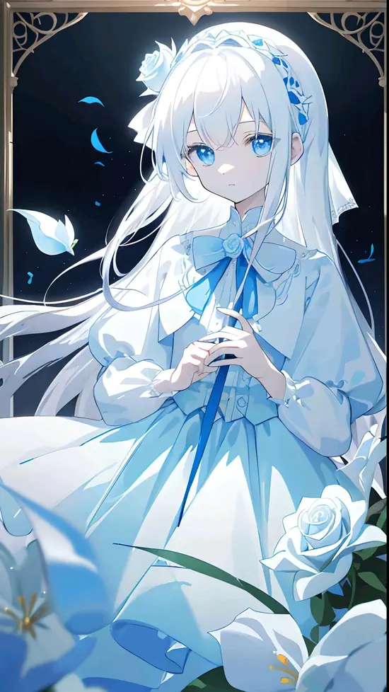 10 Phía sau trăng lưỡi liềm, ảnh anime nữ tóc trắng mở ra khung đêm xanh sẫm, nhân vật đứng một mình trong áo choàng dài.