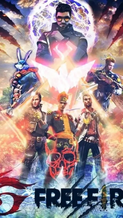 17 Poster chiến đội Free Fire rực sáng với nhân vật trung tâm giơ tay, lửa và ánh trắng bao quanh tạo không khí chiến đấu rất căng