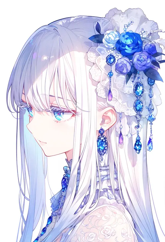 5 Nền mây sáng khiến thiếu nữ thiên thần trong ảnh anime nữ tóc trắng trông dịu hơn, đôi cánh mở nhẹ sau lưng và váy ren rất bay.