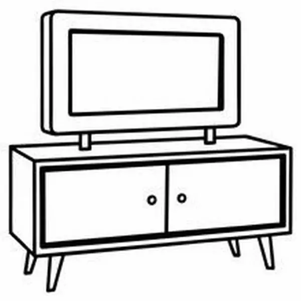 6 Hình vẽ chiếc tivi bo góc dễ thương với nút bấm tròn, dây cắm nhỏ và nền tường trang trí trái tim