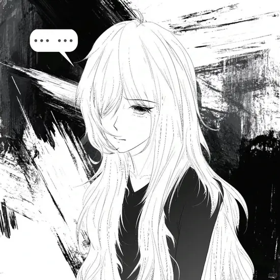 15 Một ảnh anime nữ đen trắng cận mặt cho thấy hàng mi dài, môi mím nhẹ và phần cổ áo tối ôm sát.