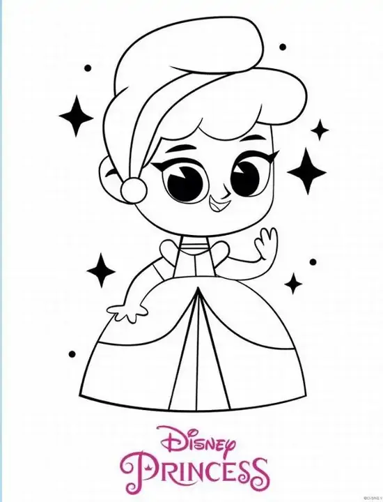 5 Rapunzel chibi ngồi bên lọn tóc rất dài, tay cầm bông hoa nhỏ và khuôn mặt tròn sáng lên đầy hứng thú