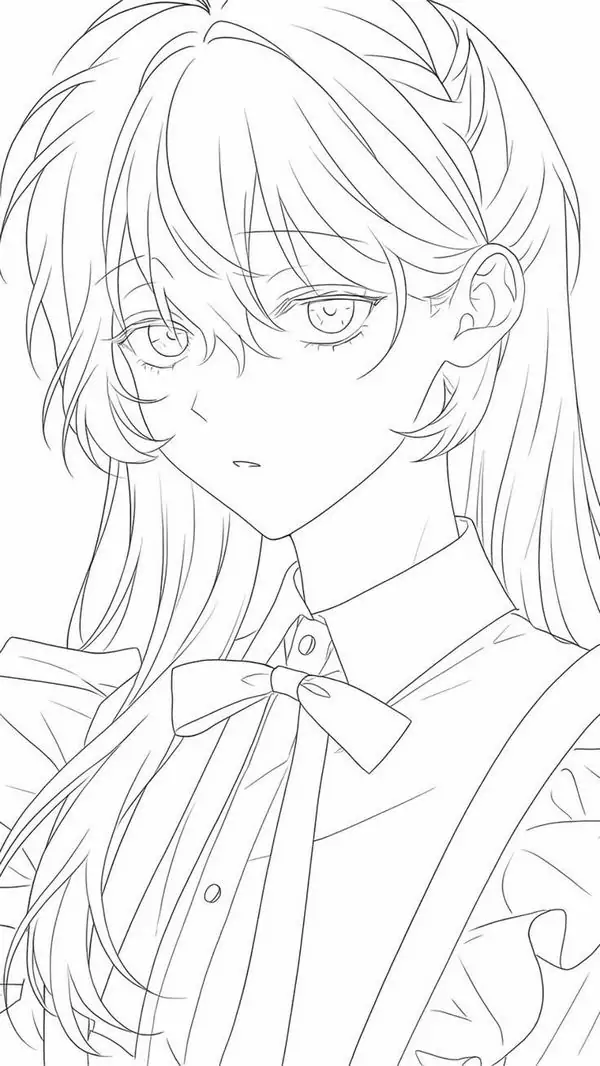 32 Thanh kiếm mô phỏng đặt sau lưng làm anime girl lạnh lùng thêm nổi bật, áo khoác dài và ánh mắt rất tập trung