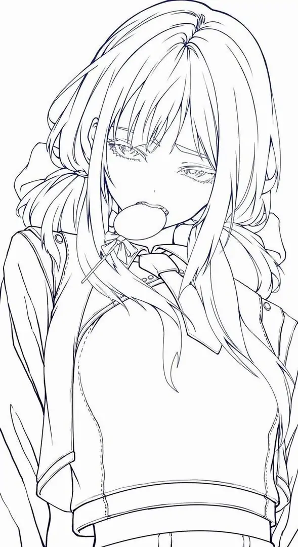 24 Mái tóc rối che một phần mặt khiến cô gái girl anime cá tính trông mệt mỏi, áo cổ rộng và môi hé nhẹ