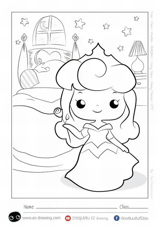 25 File in rõ nét hàng mi viền quanh mắt công chúa, khuôn mặt chibi nhìn thẳng với nụ cười nhẹ và má tròn
