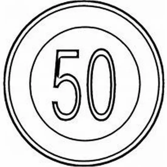 10 Biển tốc độ 50 dùng vòng tròn dày và chữ số to, toàn bộ hình chỉ có nét đen trên nền trắng