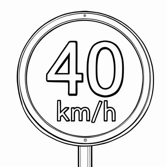 5 Vòng tròn giới hạn tốc độ 40 km/h nằm chính giữa trang, chữ số lớn rõ ràng, không có nhân vật hay bối cảnh phụ