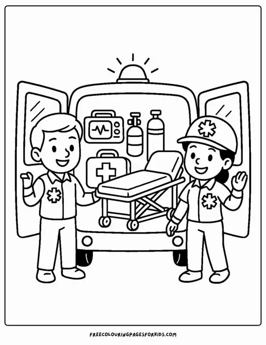 44 Hai em bé chơi nhập vai bác sĩ trong hình nét đen y tá với ống nghe túi thuốc và khuôn mặt rạng rỡ