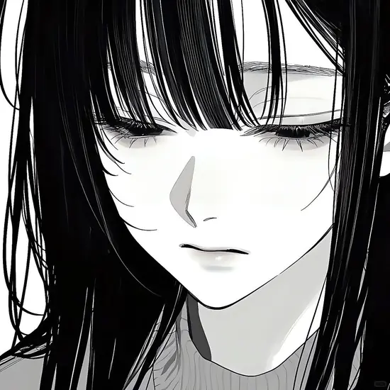 21 Chiếc cổ áo cao ôm sát cổ, nữ anime đứng dưới luồng sáng hẹp với mái tóc dài phủ nửa vai.