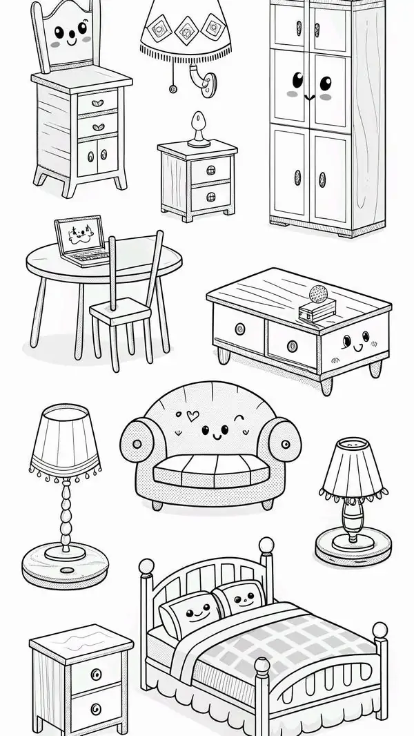 99 Nhà Búp Bê Giấy Không Màu Coloring Pages với phòng mini dễ cắt dán phát triển óc thiết kế nội thất