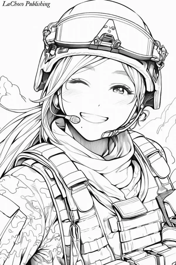 15 Nụ cười rạng rỡ dưới chiếc mũ bảo hộ làm nhân vật anime nữ nổi bật, áo nhiều phụ kiện và khăn quấn cổ dày