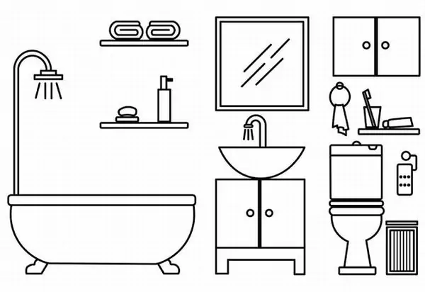 1 Tranh tô màu phòng tắm mini bằng giấy bìa cứng có sẵn bồn tắm nằm vòi sen cổ điển cùng chiếc gương chữ nhật treo tường đang đợi bé bóc dán.