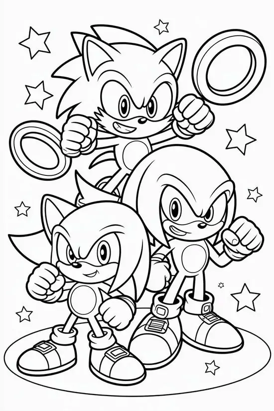 22 Bộ ba nhím siêu tốc Sonic cùng những người bạn Knuckles và Tails sát cánh bên nhau tạo nên mảng khối phân định rõ ràng rất cuốn hút.