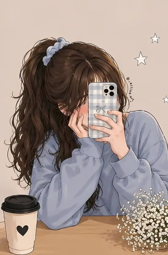 Trên hành lang vắng, cô gái mặc đồng phục học đường khẽ che môi bằng cuốn sổ, rất hợp làm ảnh hoạt hình nữ che mặt đăng trang cá nhân.