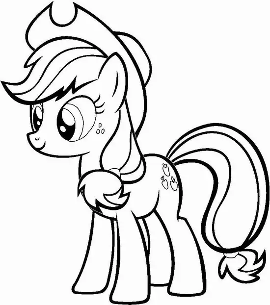 13 Tải hình tô màu Pony dáng đứng nghiêng với bờm dài phủ trán, dấu duyên dáng trên hông và đuôi cong mềm