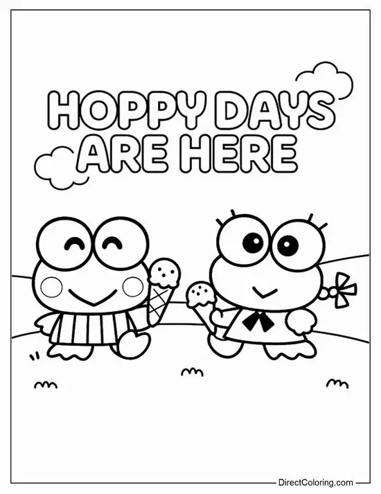 29 Mẫu tranh tô màu Keroppi ôm lá thư nhỏ gửi Teruteru, đôi mắt sáng long lanh và nơ cổ tạo điểm nhấn hiền