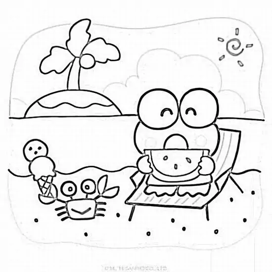 26 Keroppi bơi trong đầm Donut, khăn cổ bay nhẹ, mắt tròn hào hứng giữa những vòng nước và chiếc lá sen nhỏ