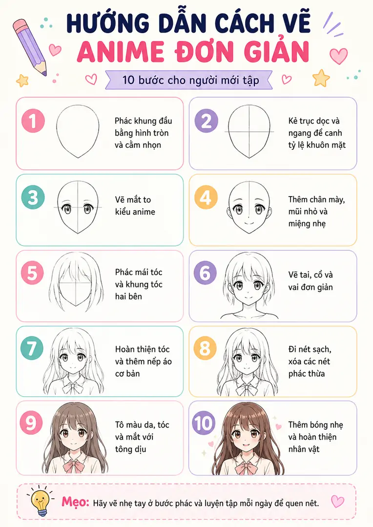 Hướng Dẫn Cách Vẽ Anime Đơn Giản Cho Người Mới Tập từ dựng khung đến đi nét thanh đậm