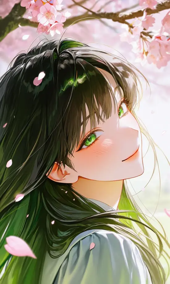 18 Cô gái anime ngồi trên bậc thềm đá, tóc đen phủ qua đầu gối, váy trắng đơn giản và đôi giày đặt sát nhau.