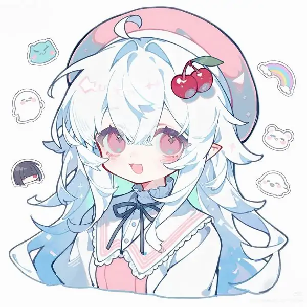27 Nhân vật anime mini đội mũ gấu, mặc yếm hồng và giày tròn, biểu cảm ngạc nhiên tạo điểm nhấn rất ngộ nghĩnh