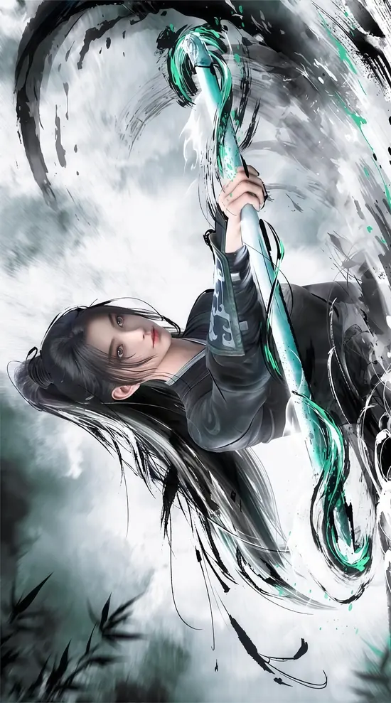 Khi mở ở chế độ toàn màn hình, hình nền máy tính anime nữ cho thấy nhân vật ngồi trên bậc thềm, váy đen và gió thổi tóc.