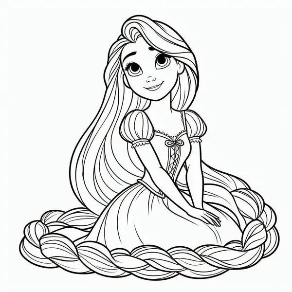 20 Rapunzel dang tay trước cánh đồng hoa, mái tóc vàng bay nhẹ và váy công chúa có nhiều nếp mềm