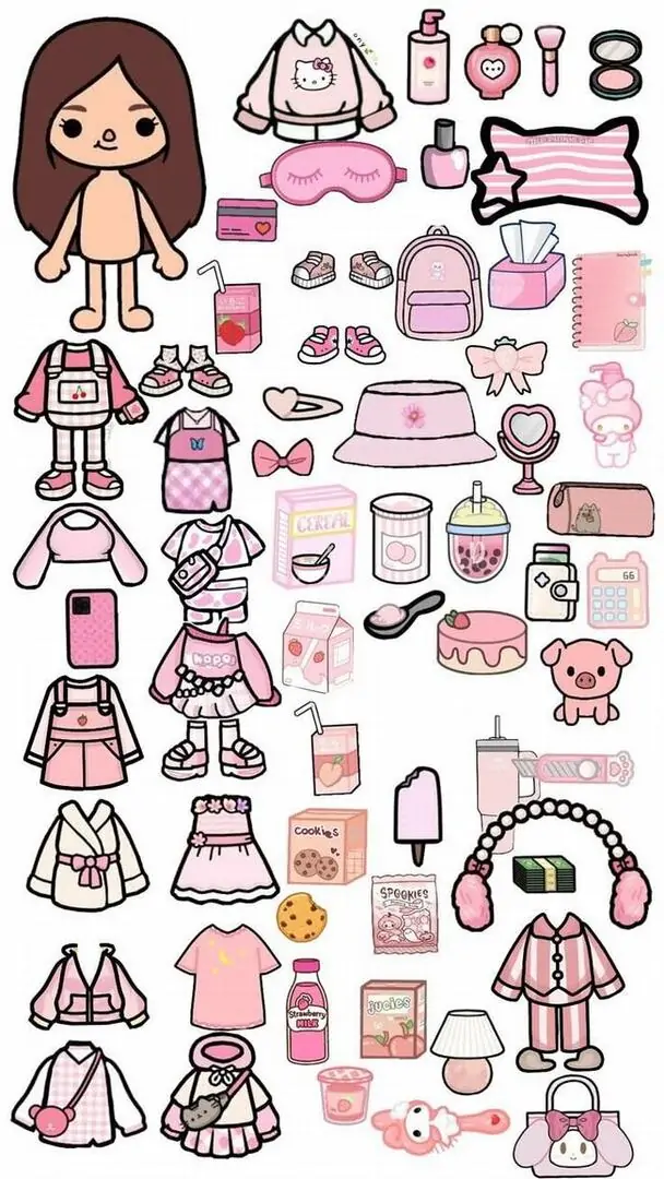 6 Bản in màu hồng pastel ngọt ngào phác họa tủ quần áo mùa đông ấm áp từ mũ len đến áo phao cho cô nàng búp bê giấy thay đồ dễ thương.