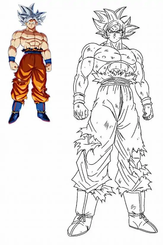 17 Đấu sĩ Songoku trong trạng thái bản năng vô cực với cơ bắp cuồn cuộn đang đứng uy nghiêm giữa khoảng không gian rộng lớn của vũ trụ.
