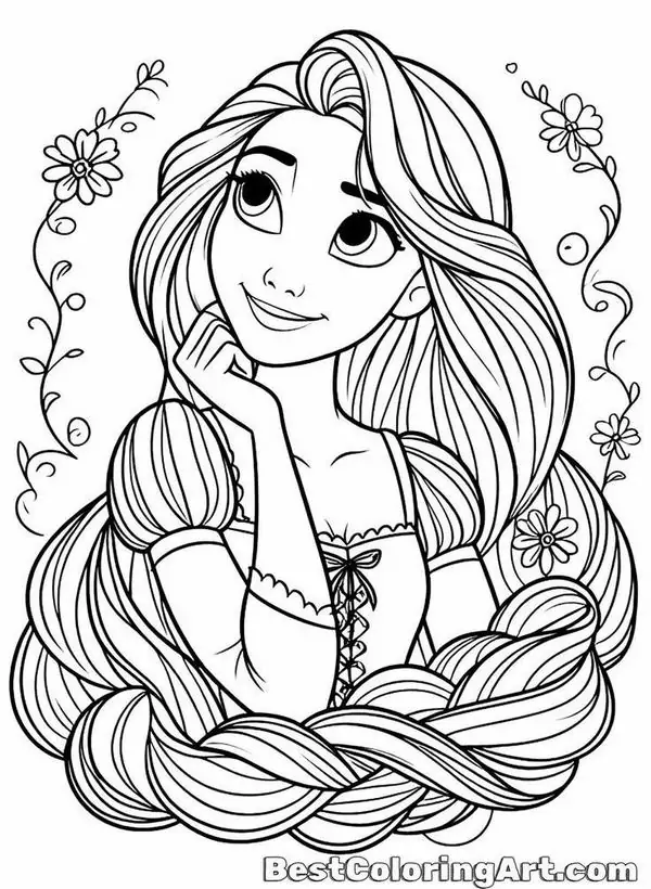 99 Tranh Tô Màu Công Chúa Tóc Mây Rapunzel trong khu vườn hoa đường nét rõ dễ tập tô